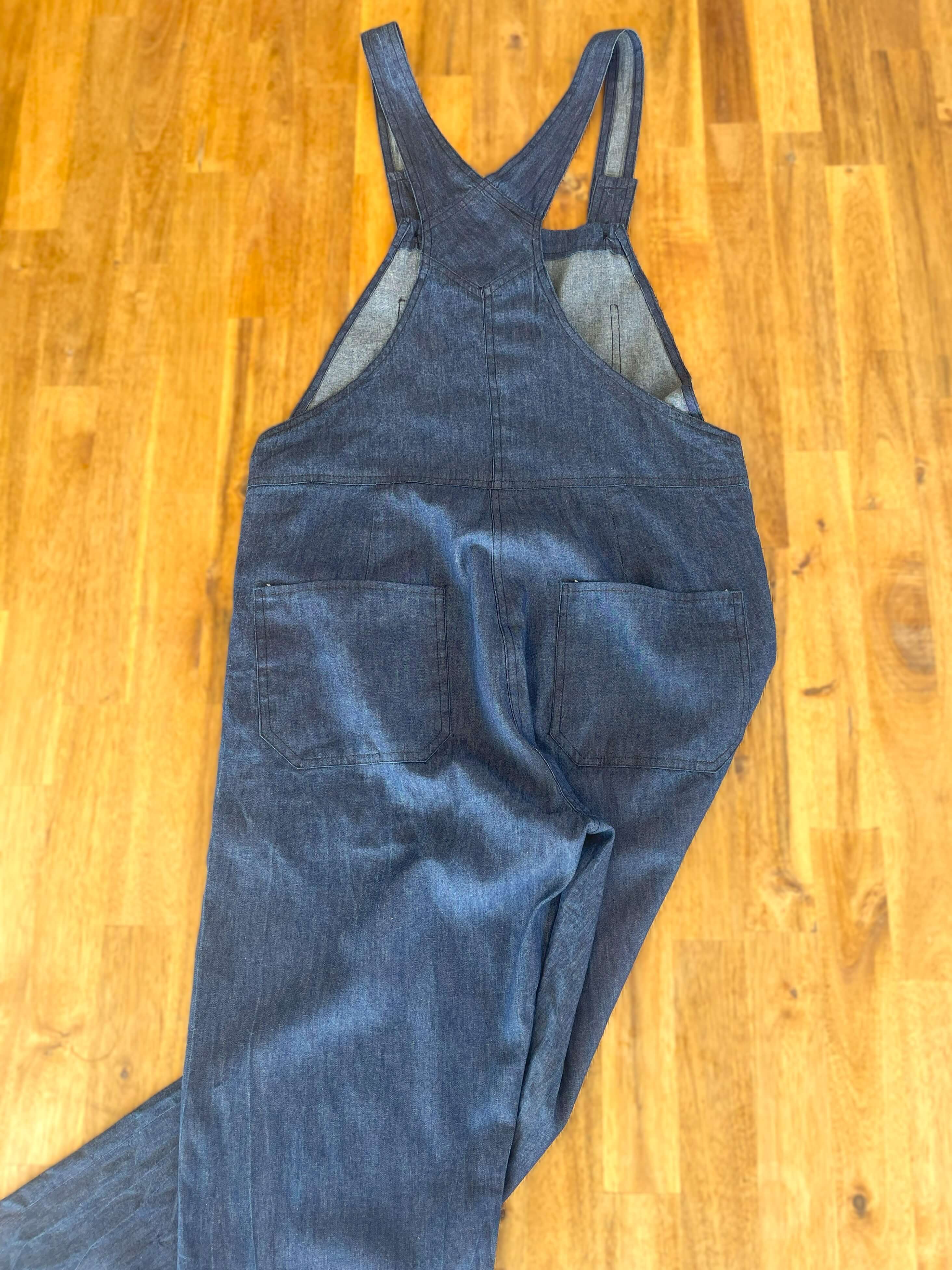 Close up back of DIY gardening overall
